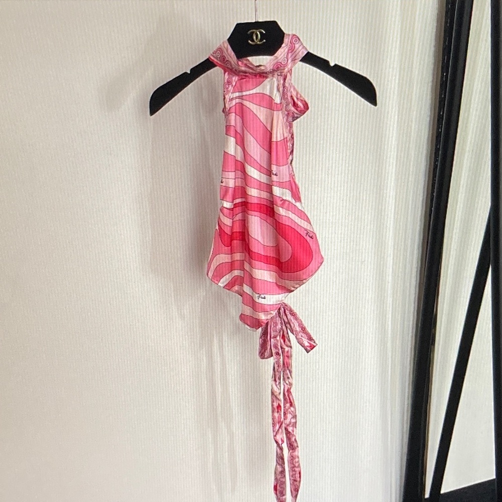 Emilio Pucci Pink White Printed Tie-Back Crop Top